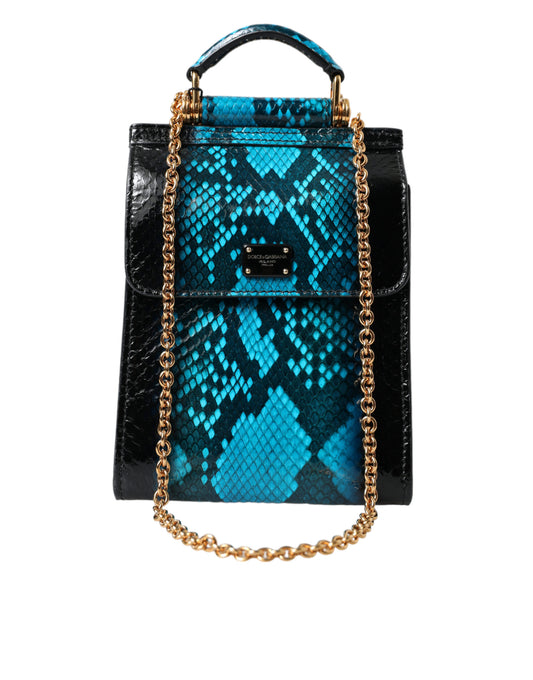 Exotic Leather Blue Crossbody Bag with Gold Accents