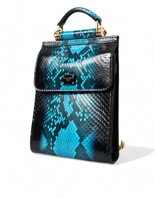 Exotic Leather Blue Crossbody Bag with Gold Accents