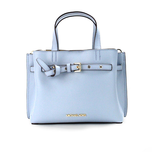 Emilia Small Pale Blue Pebbled Leather Satchel Crossbody Bag