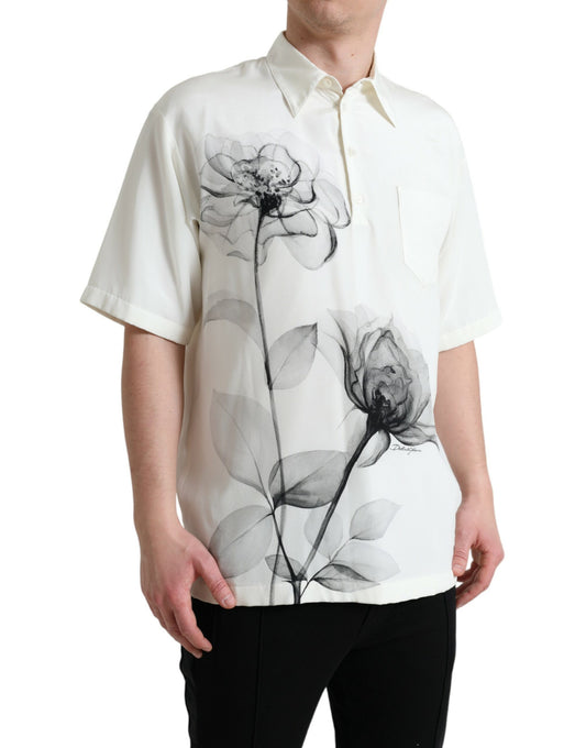 Elegant Floral Printed Silk Polo T-Shirt