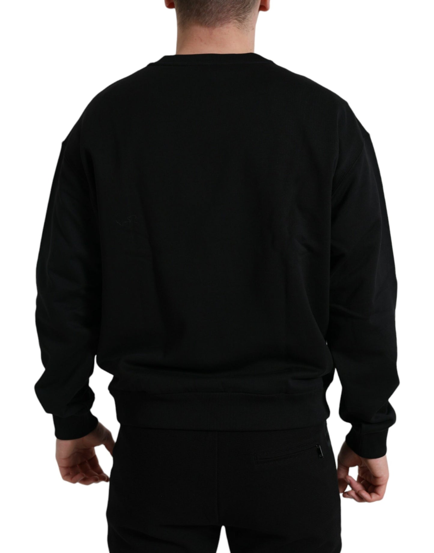 Elegant Cotton Crewneck Sweater With Logo Patch