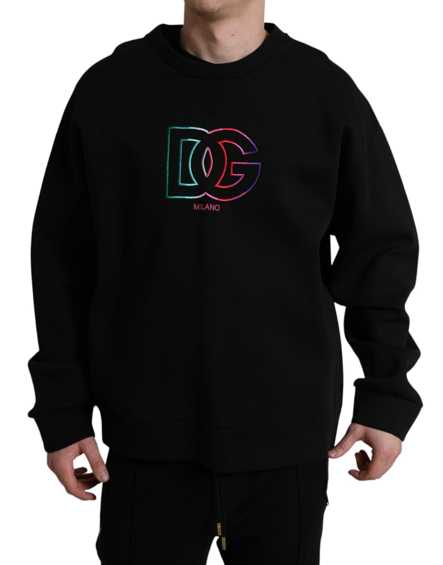 Elegant Cotton Crew Neck Sweater with Logo Embroidery