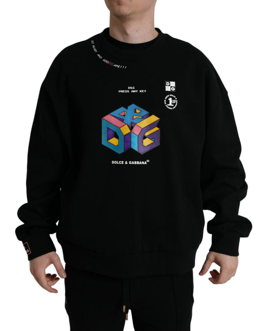 Elegant Black Logo Print Pullover Sweater