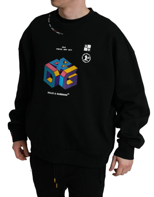 Elegant Black Logo Print Pullover Sweater