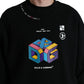 Elegant Black Logo Print Pullover Sweater