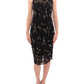 Elegant Black Floral Lace Crystal Dress