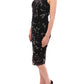 Elegant Black Floral Lace Crystal Dress