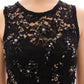 Elegant Black Floral Lace Crystal Dress