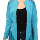 Exquisite Blue Leather Jacket with Snake Print Detail