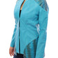 Exquisite Blue Leather Jacket with Snake Print Detail