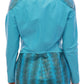 Exquisite Blue Leather Jacket with Snake Print Detail