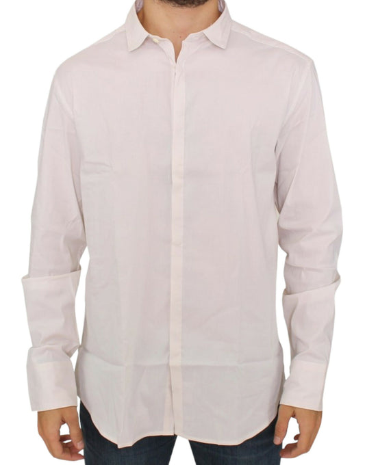 Elegant White Cotton Stretch Dress Shirt