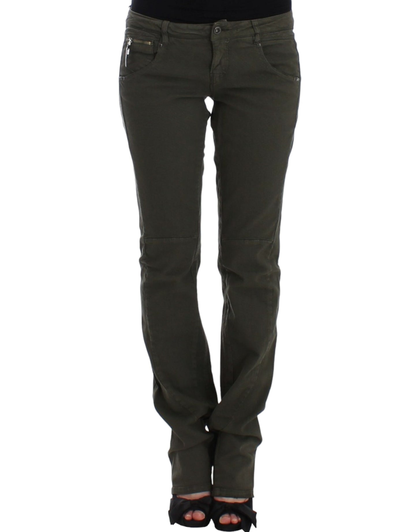 Chic Green Slim Leg Designer Jeans
