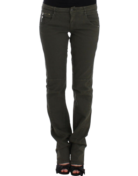 Chic Green Slim Leg Designer Jeans