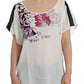 Chic White V-Neck Motive Print Tee