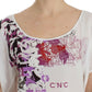Chic White V-Neck Motive Print Tee