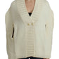 Elegant White Knitted Cape-Cardigan Hybrid