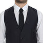 Elegant Blue Wool Blend Dress Vest