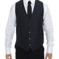 Elegant Blue Wool Blend Dress Vest