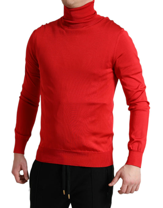 Elegant Silk Turtleneck Sweater in Red