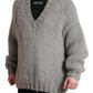 Elegant Grey V-Neck Alpaca Blend Sweater