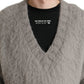 Elegant Grey V-Neck Alpaca Blend Sweater