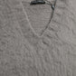 Elegant Grey V-Neck Alpaca Blend Sweater
