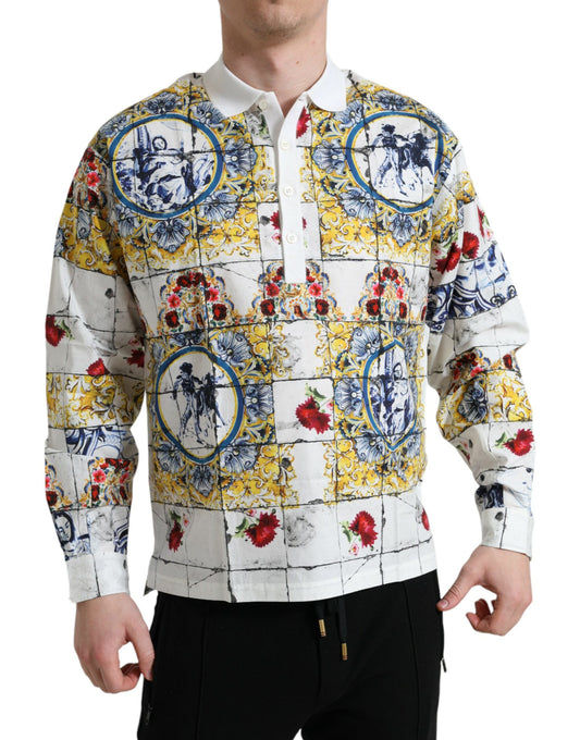 Elegant Majolica Pattern Polo Long Sleeve Shirt