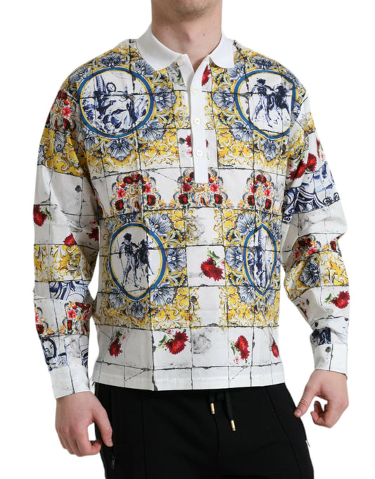Elegant Majolica Pattern Polo Long Sleeve Shirt