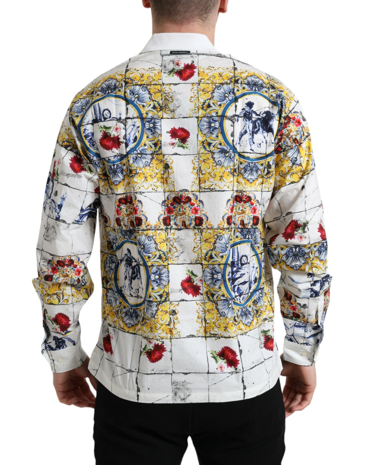 Elegant Majolica Pattern Polo Long Sleeve Shirt