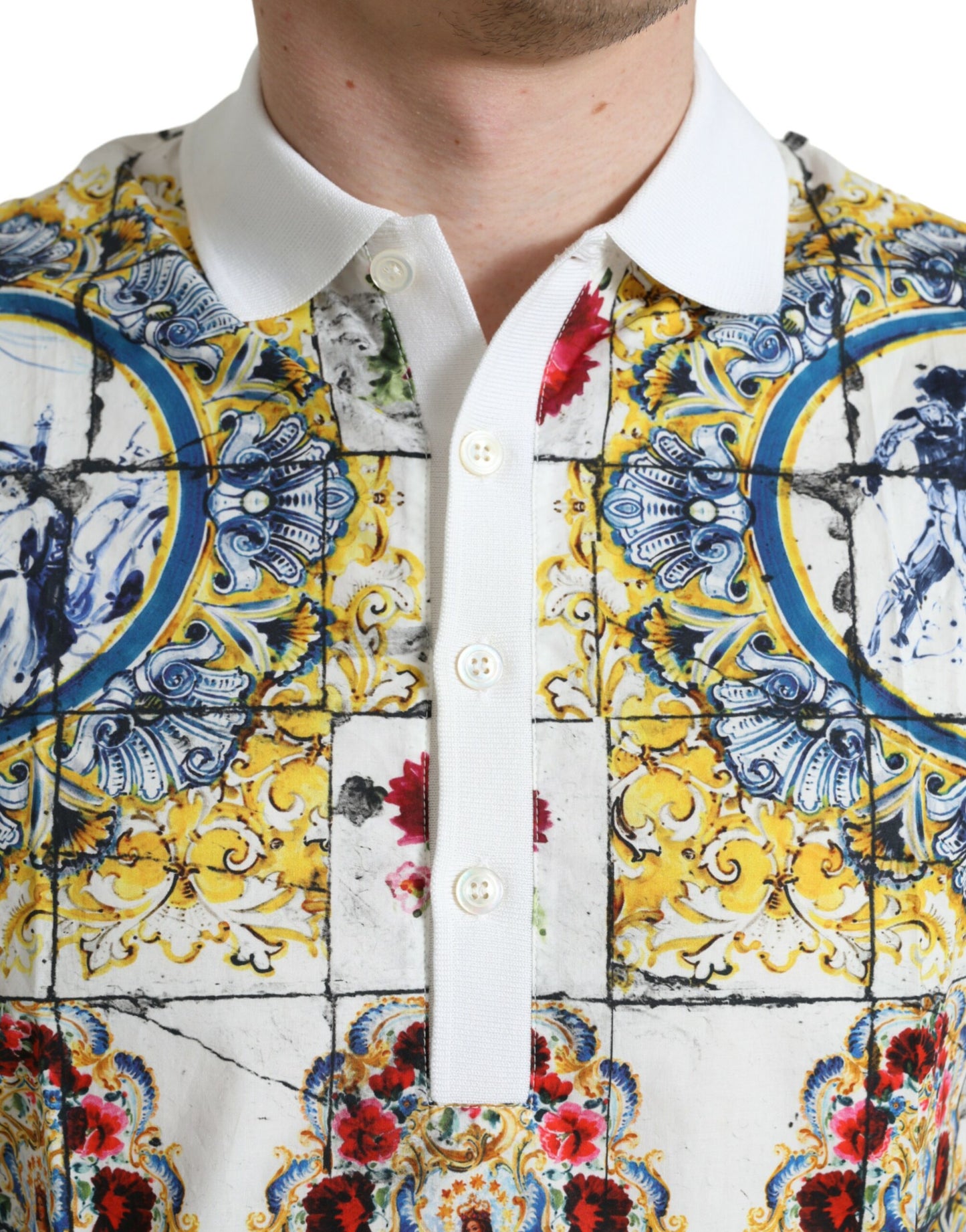 Elegant Majolica Pattern Polo Long Sleeve Shirt