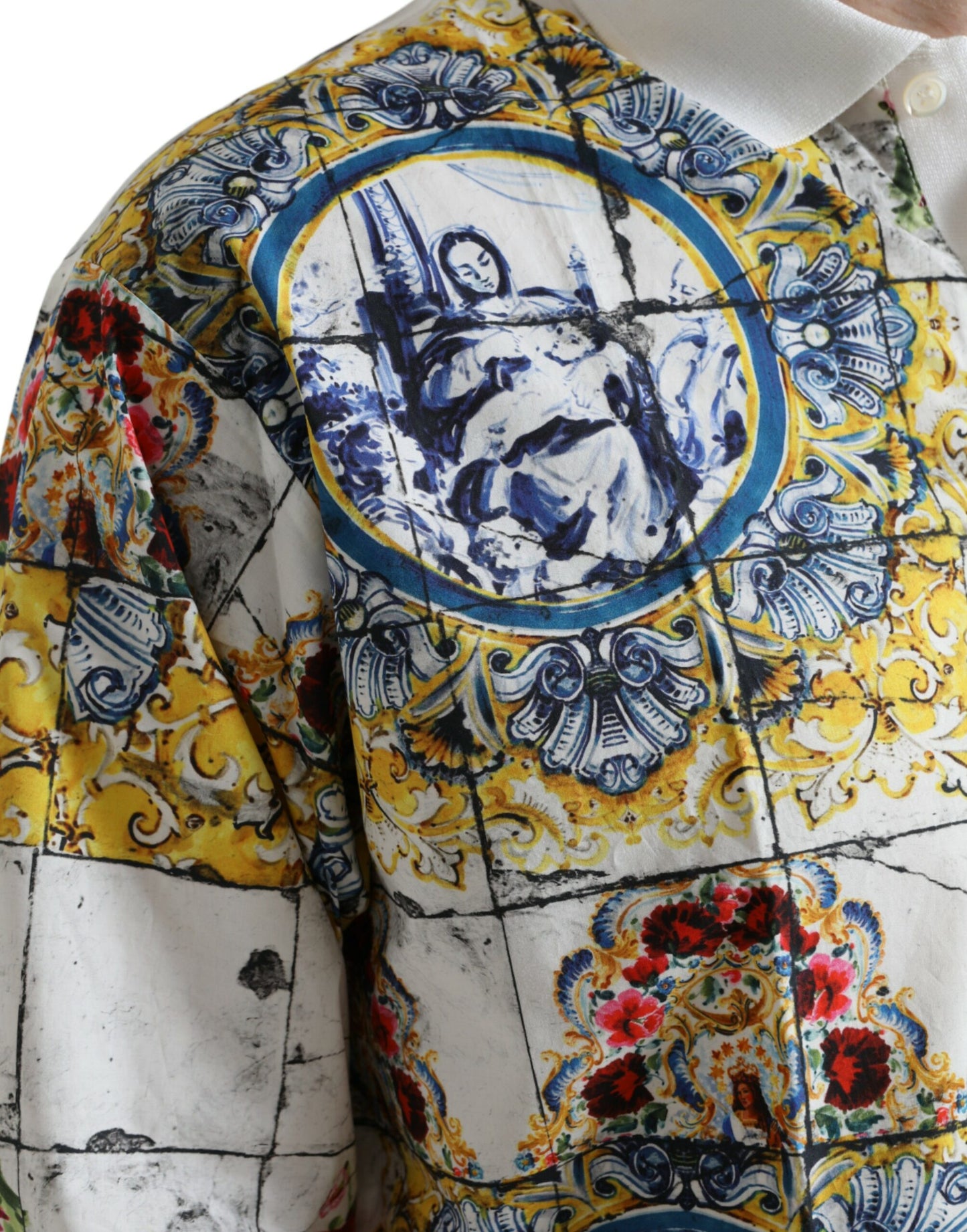 Elegant Majolica Pattern Polo Long Sleeve Shirt
