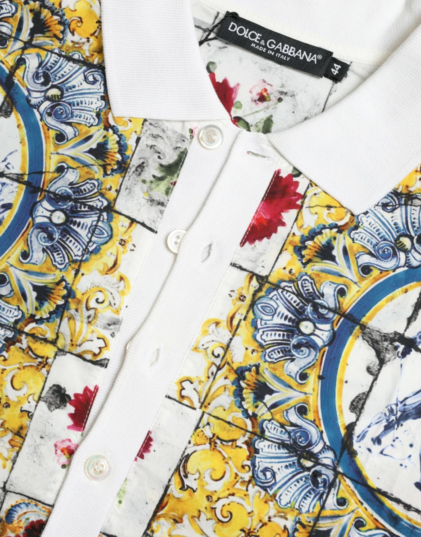 Elegant Majolica Pattern Polo Long Sleeve Shirt