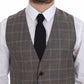 Elegant Brown Checkered Wool Dress Vest