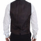 Elegant Brown Checkered Wool Dress Vest
