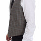 Elegant Brown Checkered Wool Dress Vest