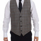 Elegant Brown Checkered Wool Dress Vest