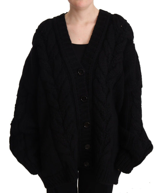 Elegant Black Wool-Cashmere Cardigan