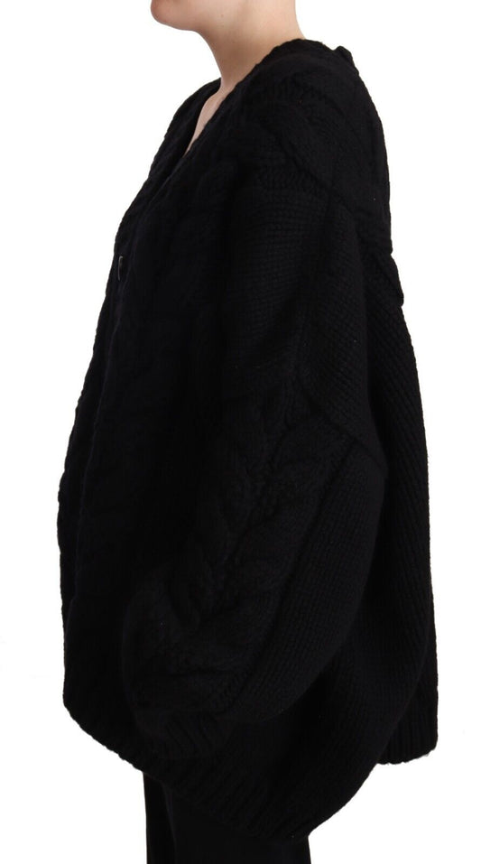 Elegant Black Wool-Cashmere Cardigan