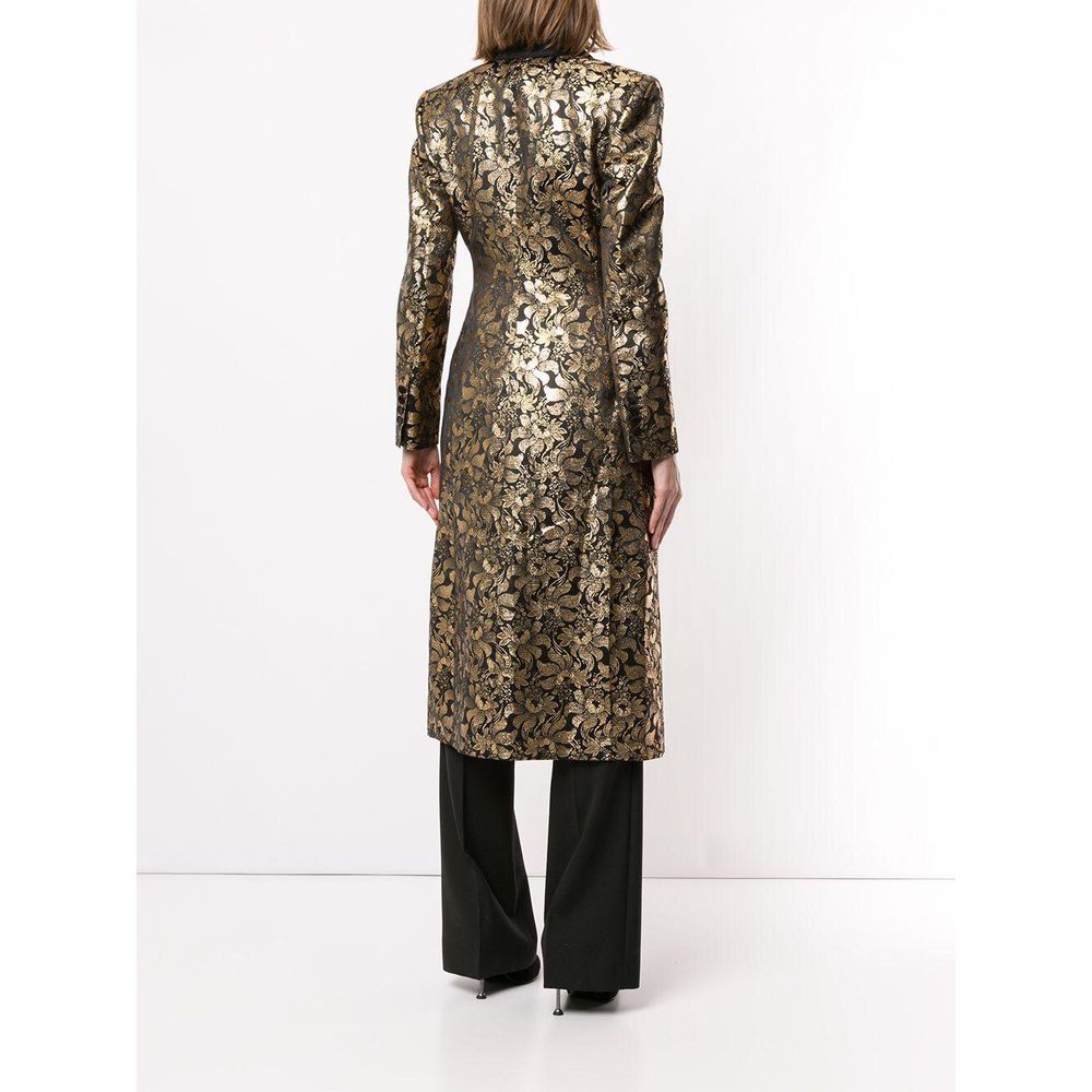 Golden Floral Jacquard Silk-Lapel Coat
