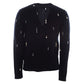 Elegant Black Wool V-Neck Cardigan with Pearl Accents