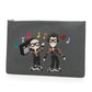 Elegant Black Leather Clutch with Embossed Design