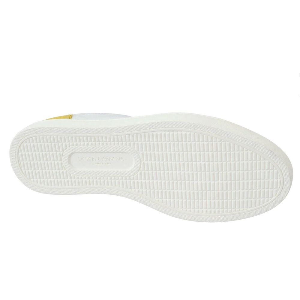 Elegant White Calfskin Sneakers with Yellow Accent