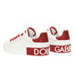 Elegant Red Calfskin Sneakers with Embossed Logo