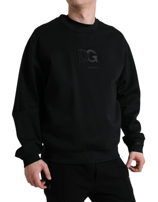 Elegant Black Cotton Blend Pullover Sweater