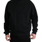 Elegant Black Cotton Blend Pullover Sweater