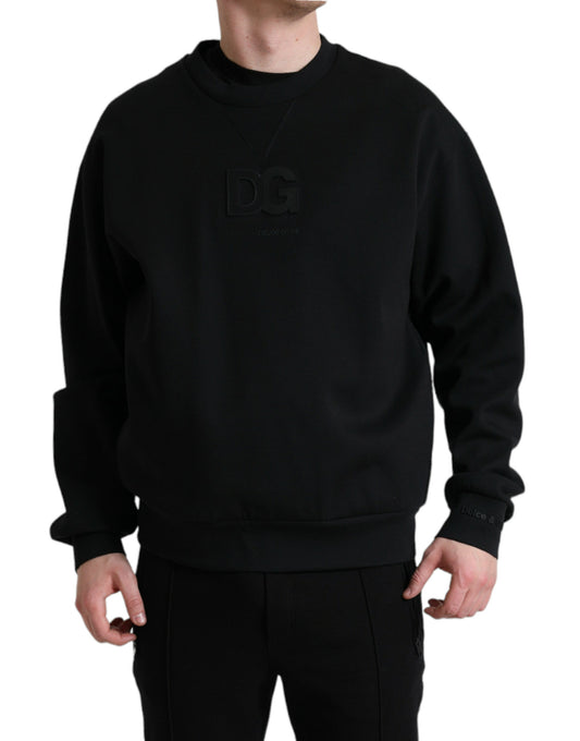 Elegant Black Cotton Blend Pullover Sweater