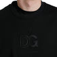 Elegant Black Cotton Blend Pullover Sweater