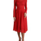 Elegant Red Pleated A-Line Midi Dress