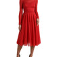 Elegant Red Pleated A-Line Midi Dress